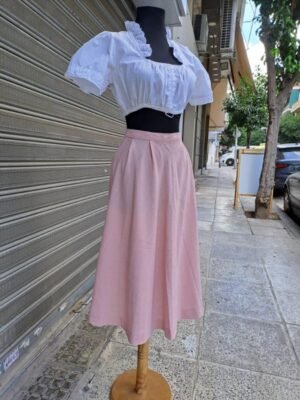 vintage linen pink midi skirt