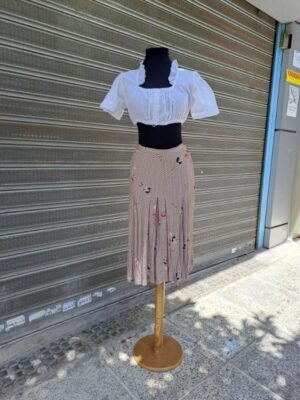 vintage beige floral midi skirt