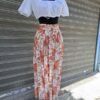 80's vintage floral midi skirt lightly pleated with pockets and belt