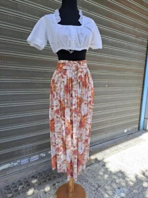 80's vintage floral midi skirt lightly pleated with pockets and belt