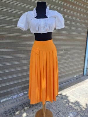 80's vintage viscose orange midi skirt