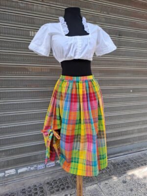 80's vintage plaid midi skirt with bow