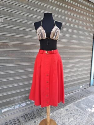 vintage A line red skirt with buttons and belt