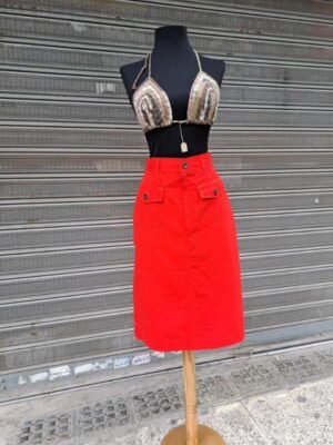 vintage A line red denim skirt