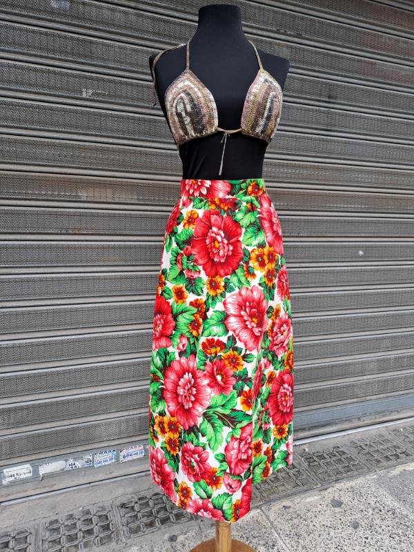 70's vintage floral A line midi skirt