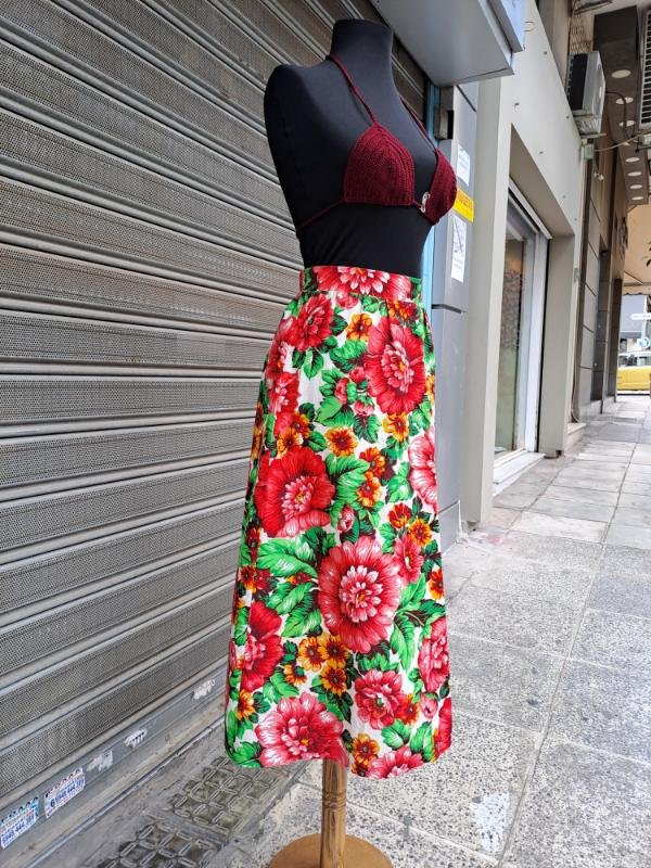 70's vintage cotton floral A line midi skirt - Image 4