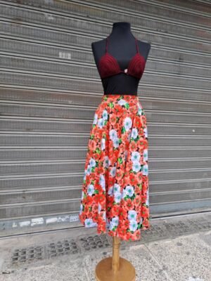 70's vintage floral A line midi skirt