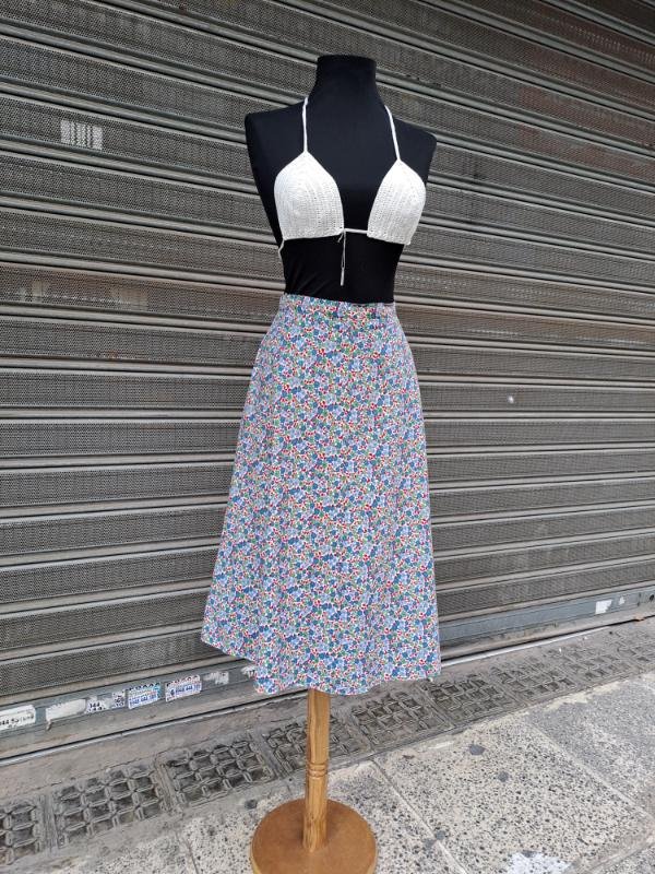 70's vintage A line floral midi skirt