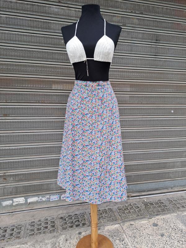 70's vintage cotton A line floral midi skirt - Image 4