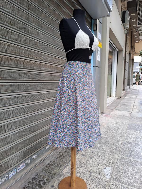 70's vintage cotton A line floral midi skirt - Image 5