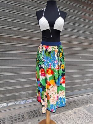 80's vintage viscose floral midi skirt