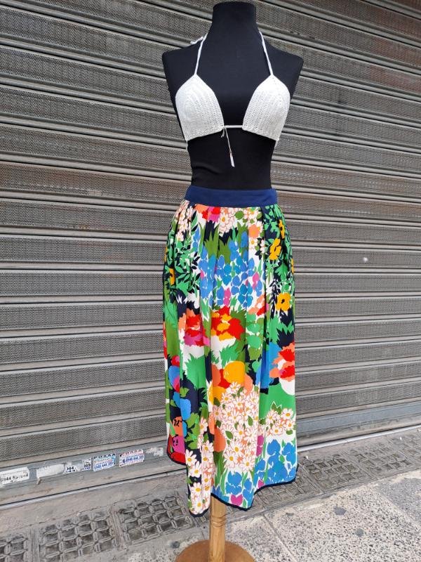80's vintage viscose floral midi skirt