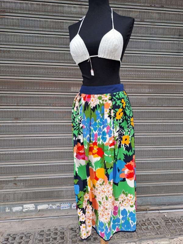 80's vintage silk floral midi skirt - Image 3