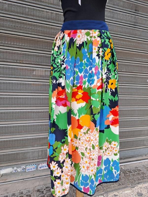 80's vintage silk floral midi skirt - Image 4