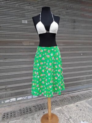 70s vintage A line green floral skirt