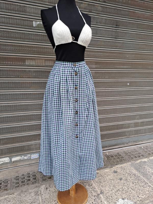 vintage cotton plaid maxi skirt with buttons - Image 4