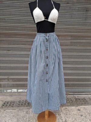 vintage cotton plaid maxi skirt with buttons
