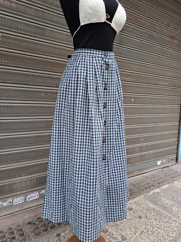 vintage cotton plaid maxi skirt with buttons - Image 2