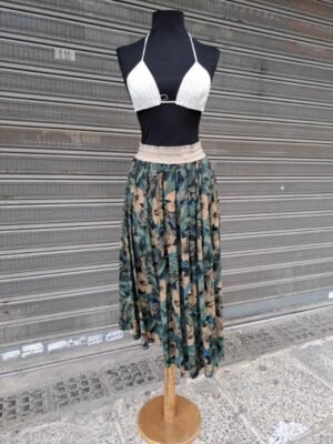 vintage leaf patterned maxi skirt