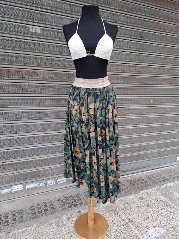 vintage leaf patterned maxi skirt
