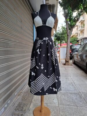 vintage black & white patterned midi skirt