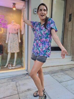 Alternative view of vintage viscose floral shirt (pink,purple,lilac)