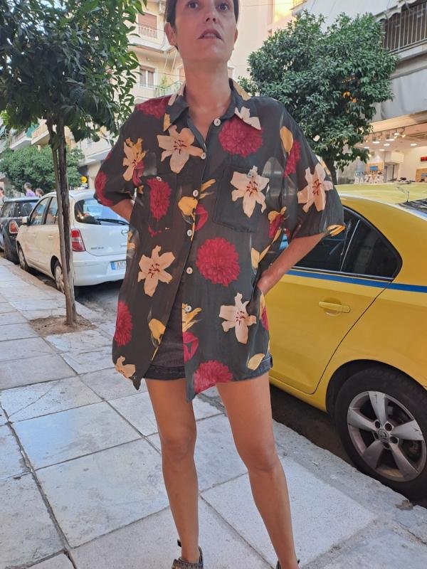 vintage viscose sheer floral khaki shirt - Image 2