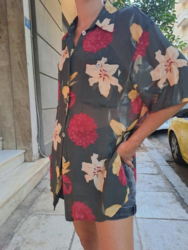 vintage viscose sheer floral khaki shirt - Image 3
