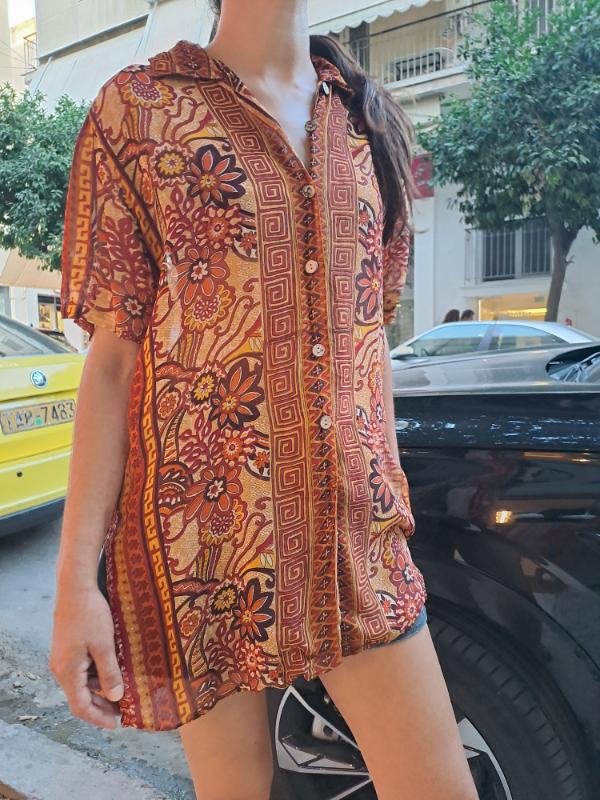 vintage Rene Derhy viscose boho shirt with back buttons - Image 4
