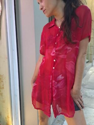 vintage Rene Derhy sheer red shirt