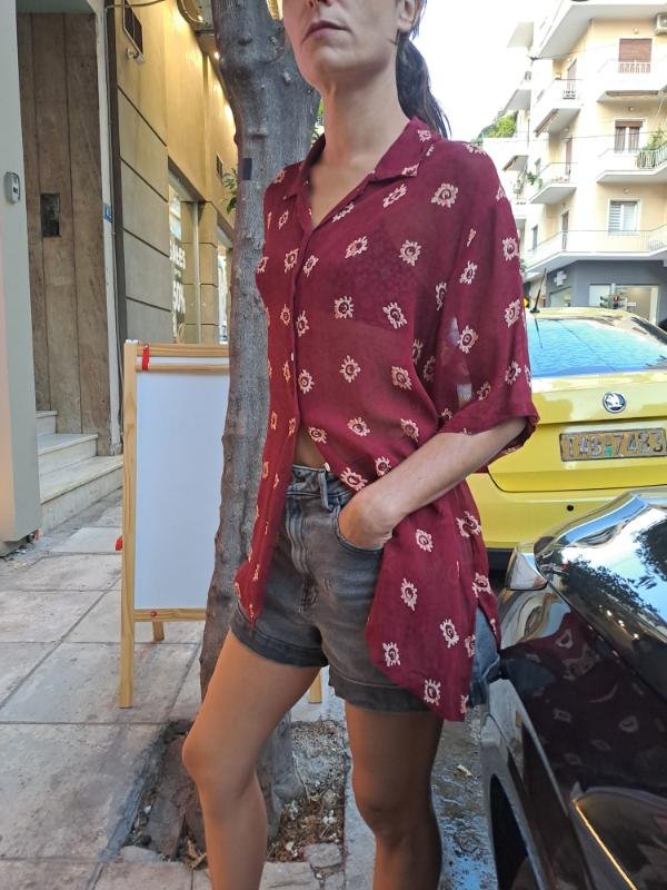 vintage  sheer burgundy patterned shirt - Image 3