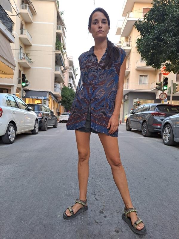 vintage viscose sheer patterned shirt sleeveless - Image 2