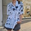 vintage sheer black & white floral shirt