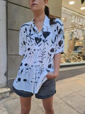 vintage sheer black & white floral shirt