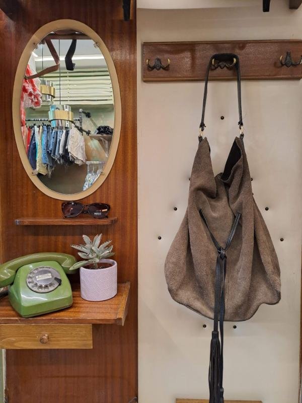 vintage suede light khaki shoulder bag - Image 2