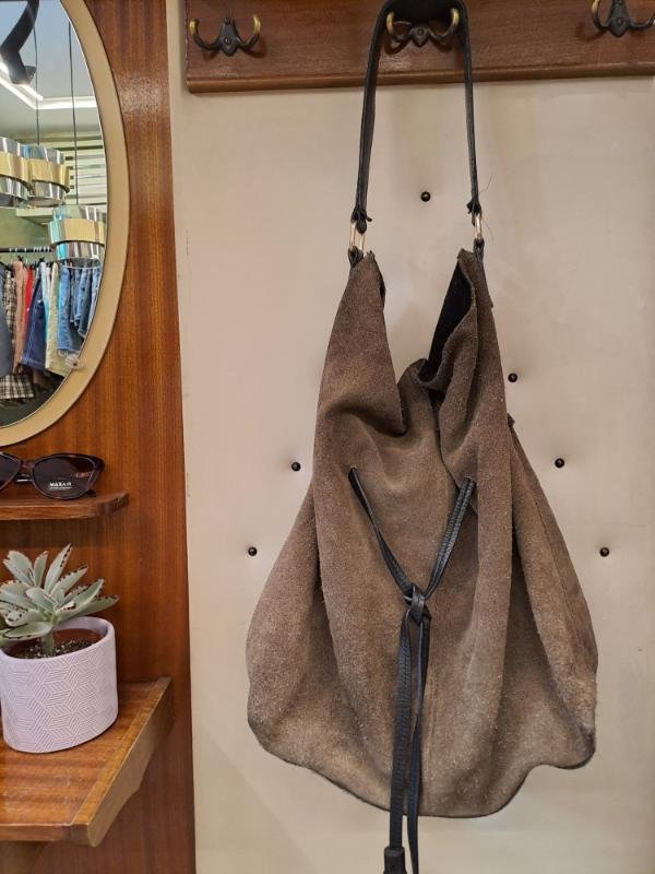 vintage suede light khaki shoulder bag