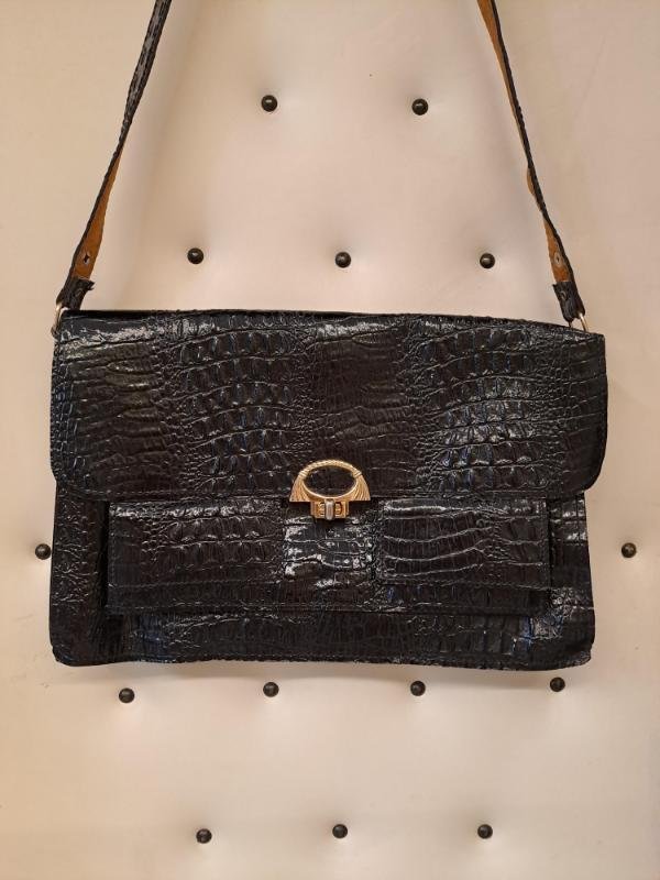 vintage croco black shoulder bag - Image 3