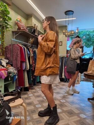 Alternative view of vintage leather caramel long jacket