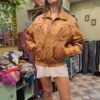 vintage leather patchwork bomber caramel jacket