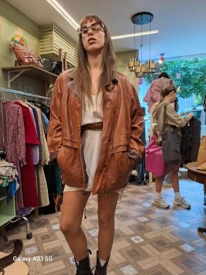 vintage cinnamon long leather jacket