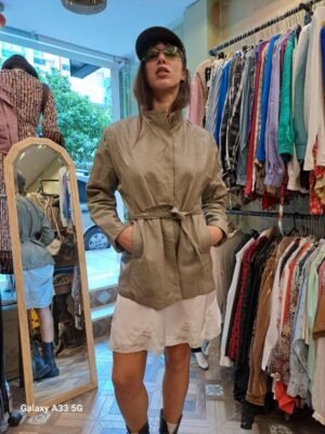vintage belted light olive leather jacket