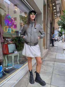 vintage Y2K grey leather bomber jacket