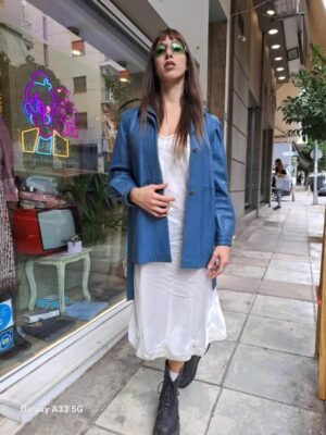 Alternative view of vintage belted grey/blue leather jacket/blazer