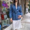 vintage belted grey/blue leather jacket/blazer