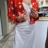 vintage cotton red & white cropped blazer