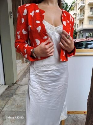vintage cotton red & white cropped blazer