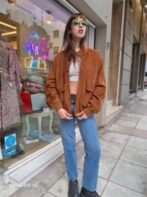 Alternative view of vintage cinnamon suede bomber jacket