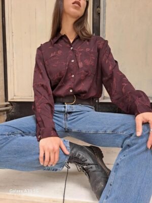 Alternative view of vintage burgundy embossed floral shirt