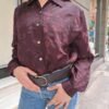 vintage burgundy embossed floral shirt