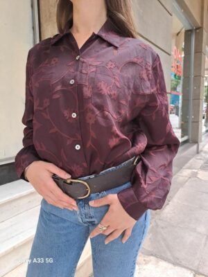vintage burgundy embossed floral shirt